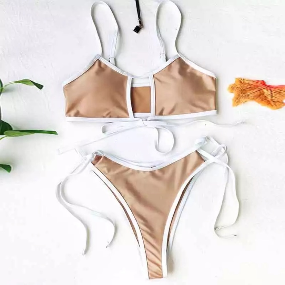 CLEARANCE Nude & White Keyhole String 2PC Bikini Swimsuit - Picture 4 of 5